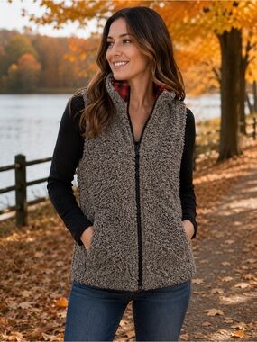 Reversible Red & Black Flannel Plaid Sherpa Vest